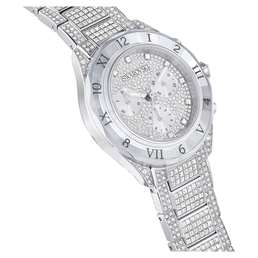 swarovski dextera lux watch  swiss made  metal bracelet  silver tone  stainless steel