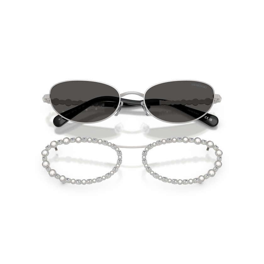 swarovski sunglasses  oval shape  2 in 1 clip on  sk7044  silver tone