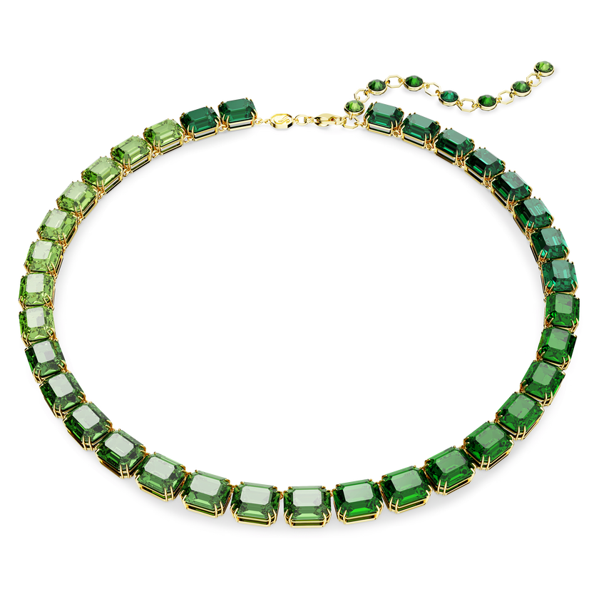 swarovski millenia necklace  octagon cut  color gradient  green  gold tone plated