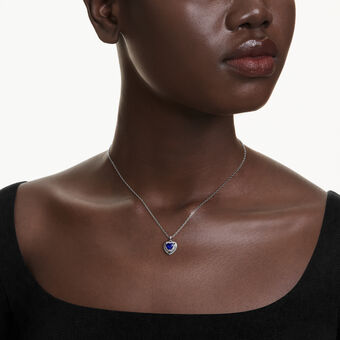 swarovski one pendant  heart cut  pav   heart  blue  rhodium plated
