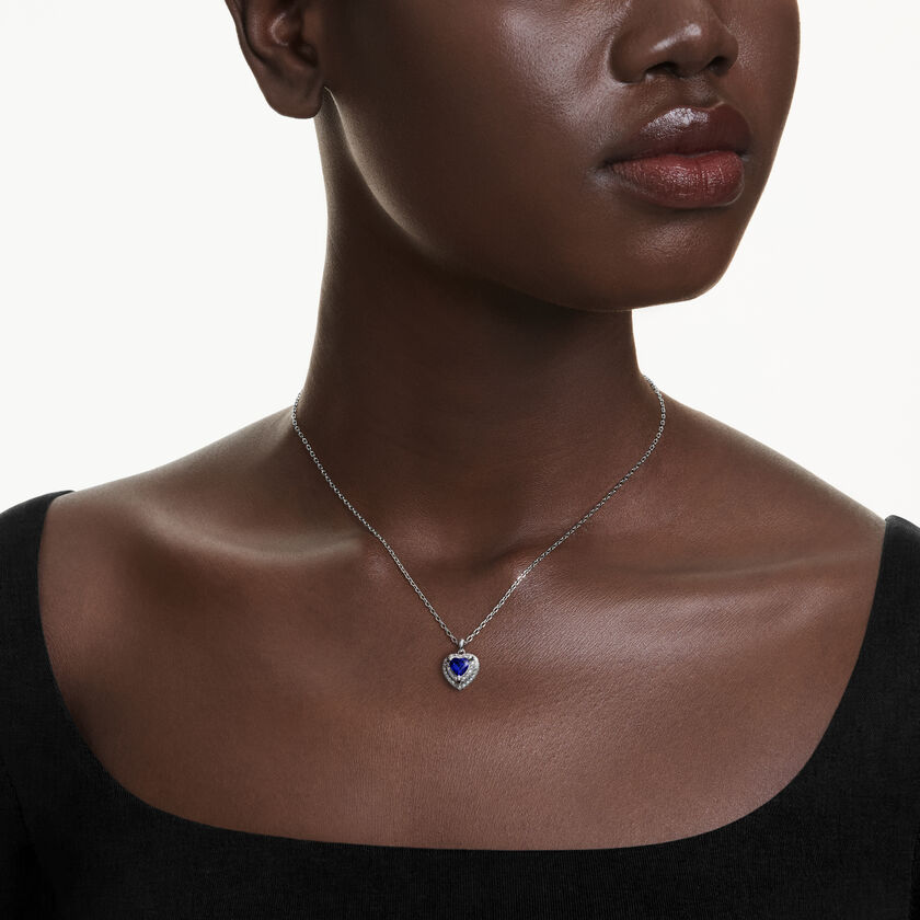 swarovski one pendant  heart cut  pav   heart  blue  rhodium plated