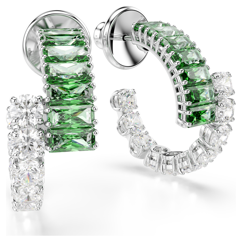 swarovski matrix hoop earrings  mixed cuts  green  rhodium plated
