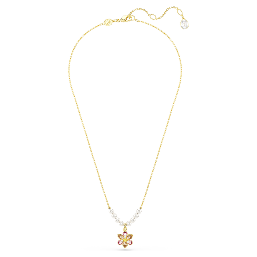 swarovski idyllia pendant  crystal pearl  mixed cuts  flower  multicolored  gold tone plated