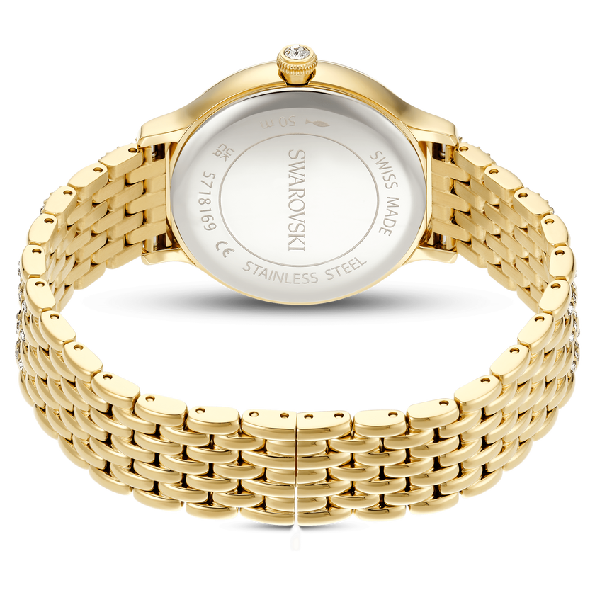 swarovski imber watch  swiss made  metal bracelet  gold tone  gold tone finish