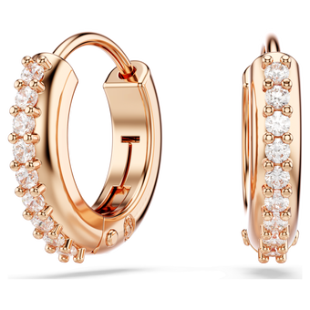 swarovski matrix hoop earrings  round cut  white  18k rose gold finish