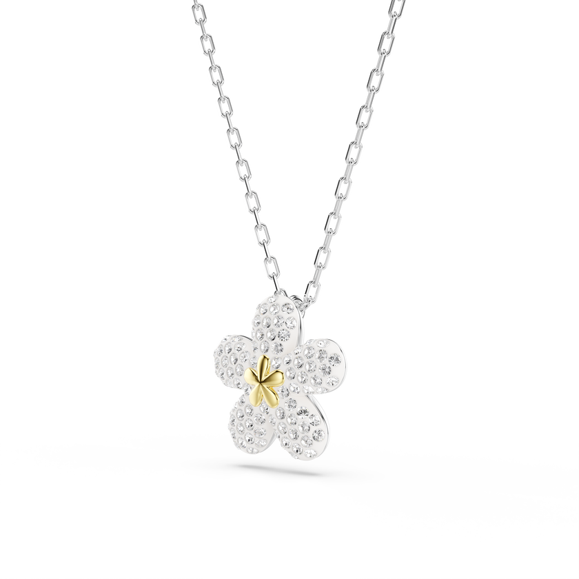 swarovski tough pendant  pav   flower  white  mixed metal finish