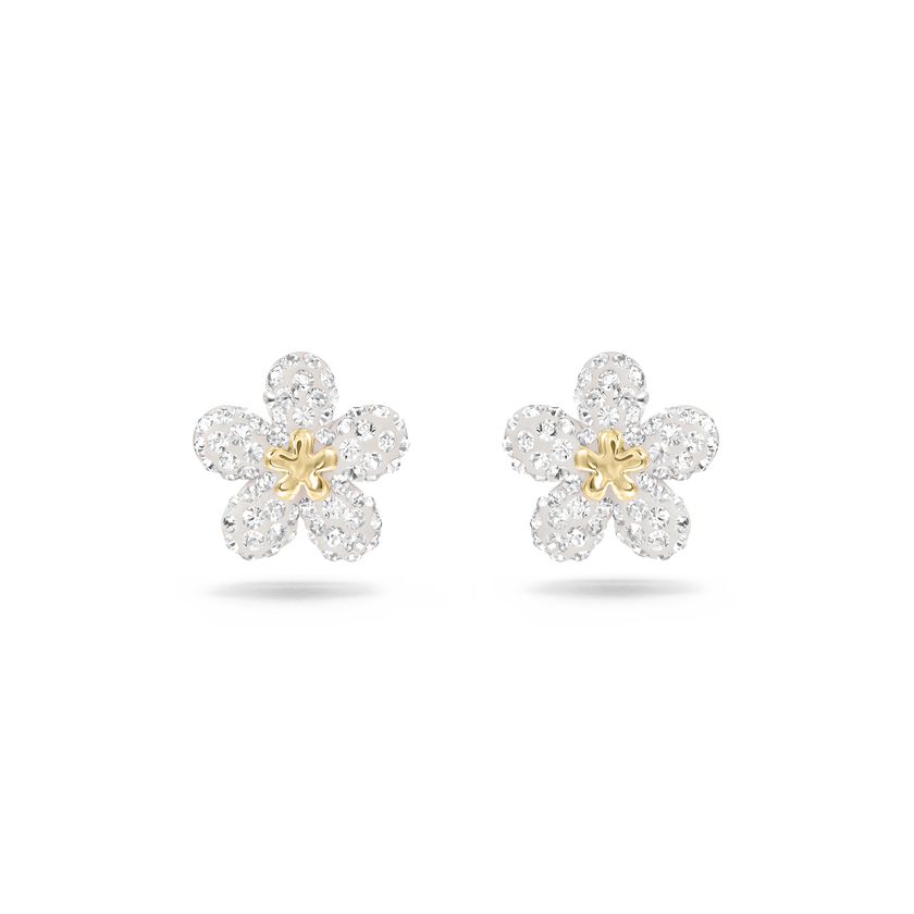 swarovski tough stud earrings  flower  yellow  mixed metal finish