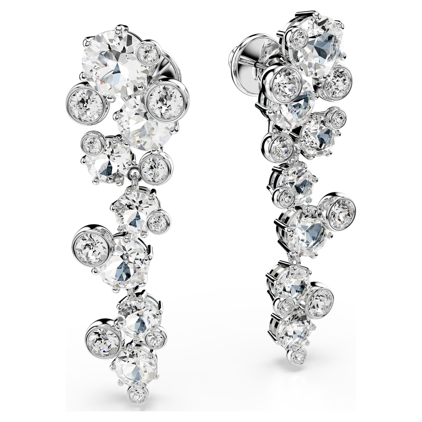 swarovski constella drop earrings  mixed cuts  white  rhodium plated