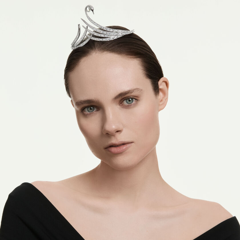 swarovski vienna tiara  mixed cuts  swan  white  rhodium plated