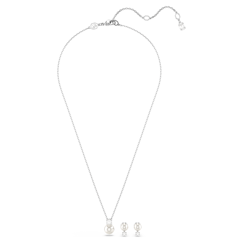 swarovski matrix set  crystal pearl  round cut  white  rhodium plated