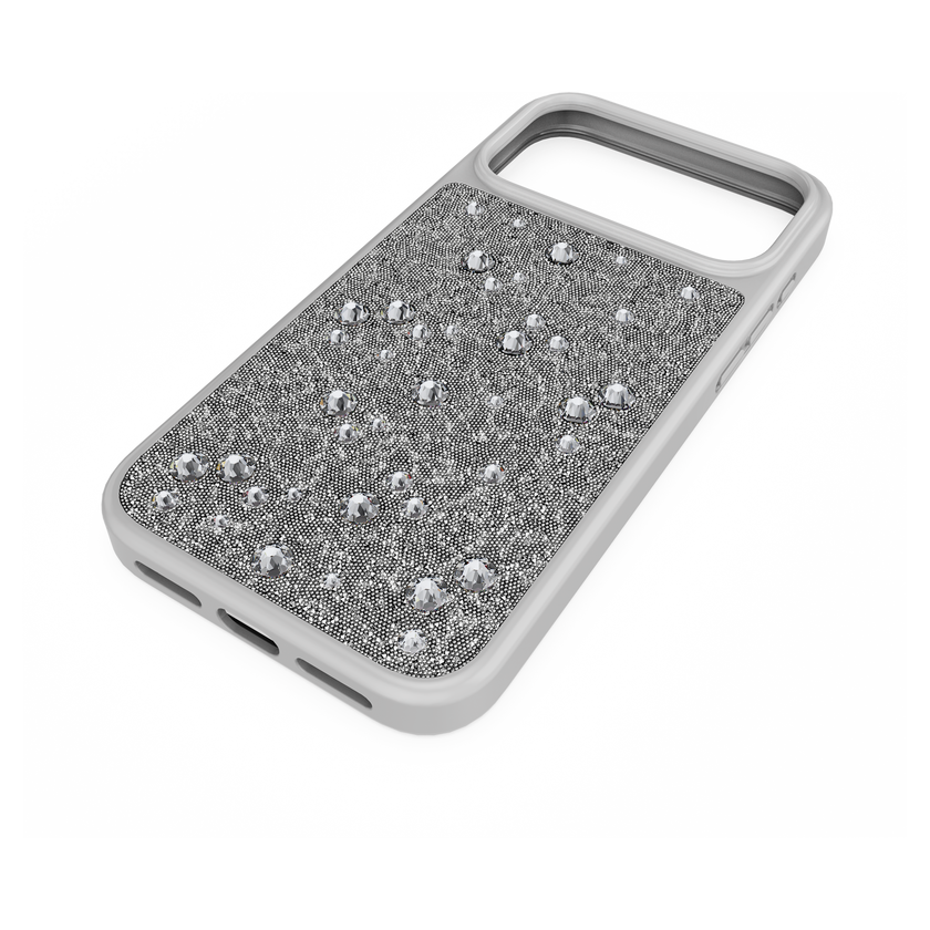 swarovski high smartphone case  flat back crystals  iphone  17 pro max  silver tone
