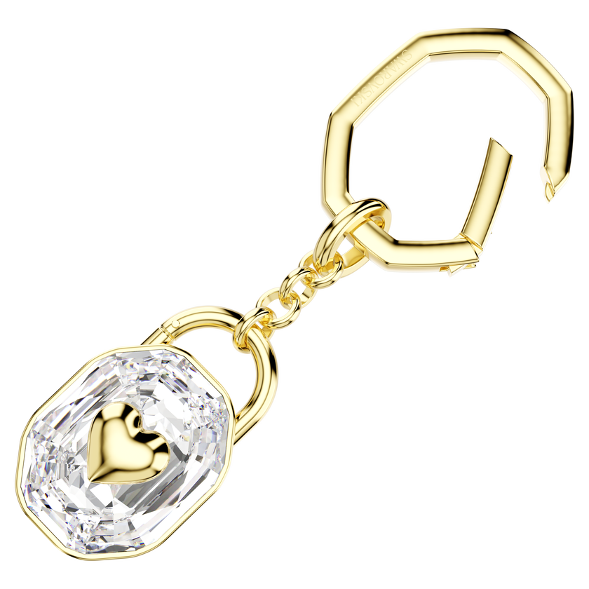swarovski key ring  oval cut  white  gold tone plated