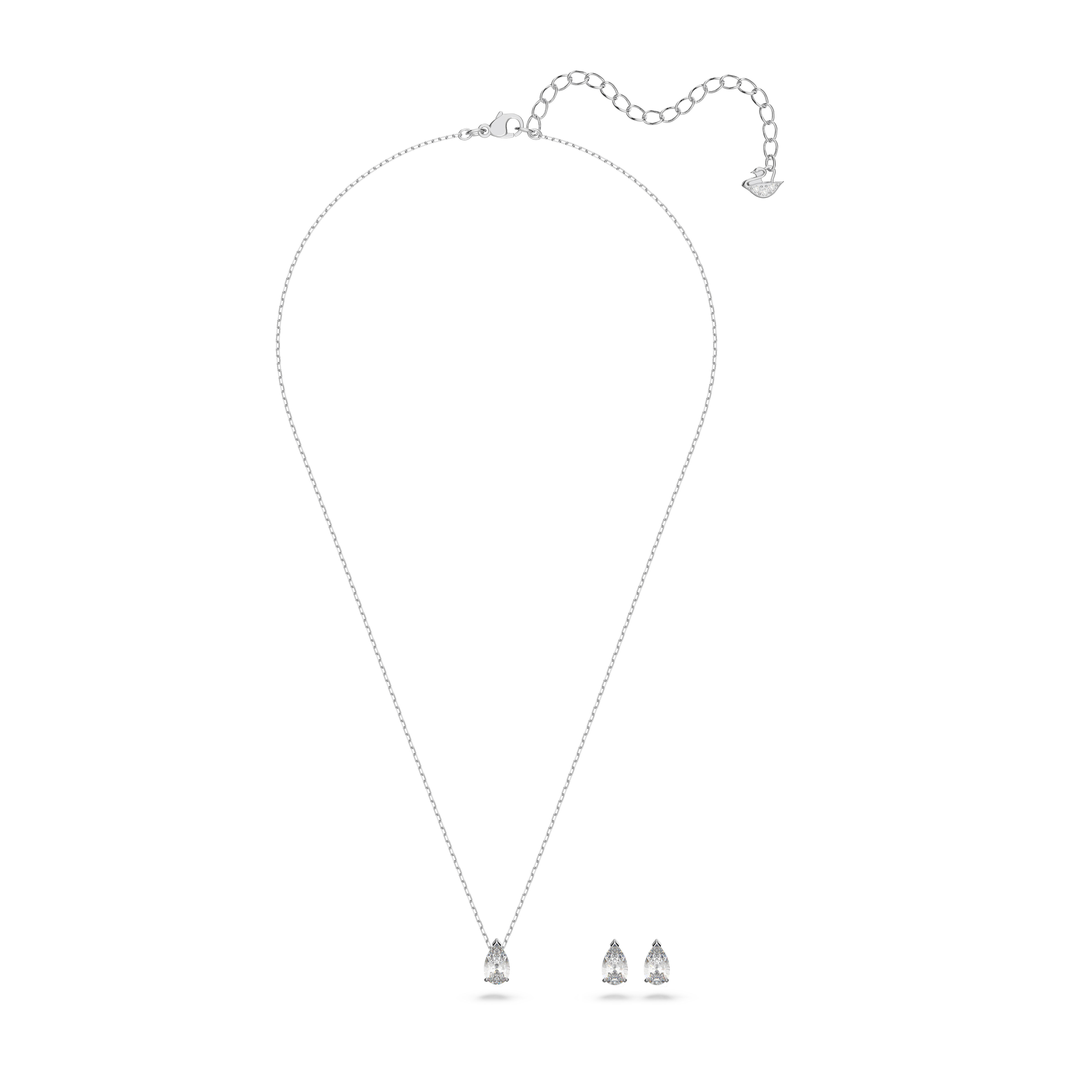 swarovski attract set  pear cut  white  rhodium plated