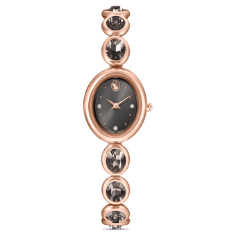 swarovski imber oval watch  swiss made  metal bracelet  black  rose gold tone finish