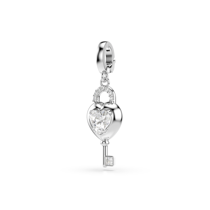 swarovski idyllia charm  mixed cuts  heart with key  white  rhodium plated