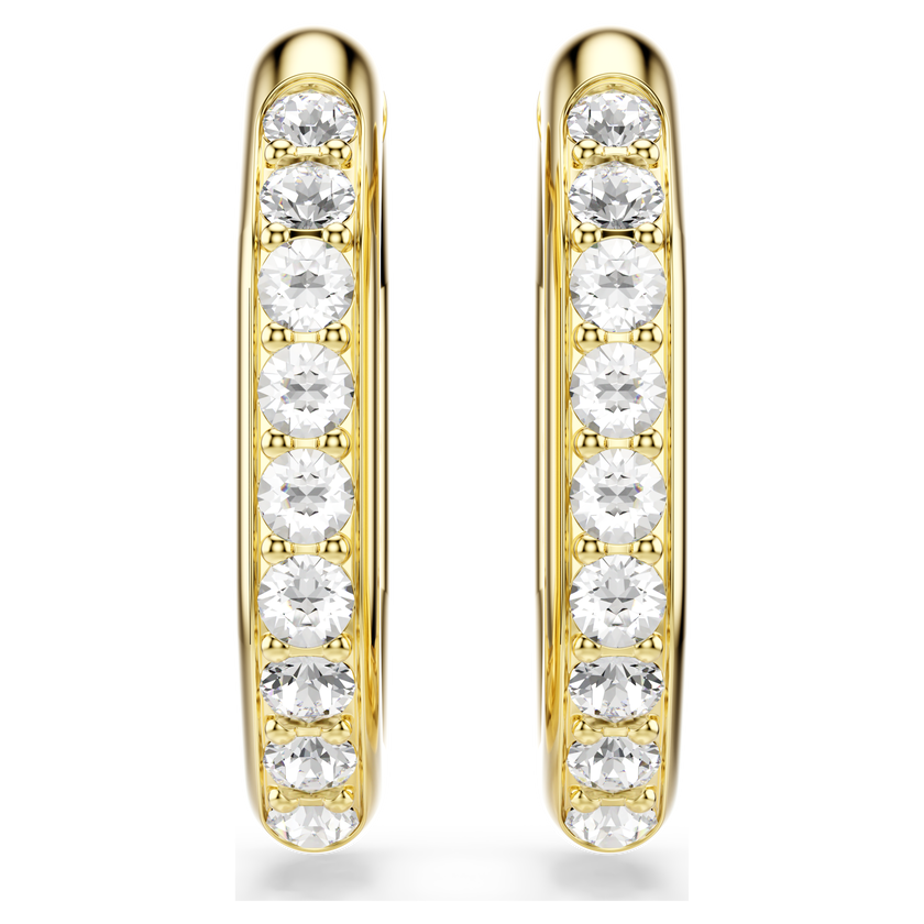 swarovski dextera hoop earrings  octagon shape  round cut  white  gold tone plated