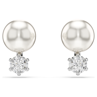 swarovski matrix stud earrings crystal pearl round cut white rhodium plated