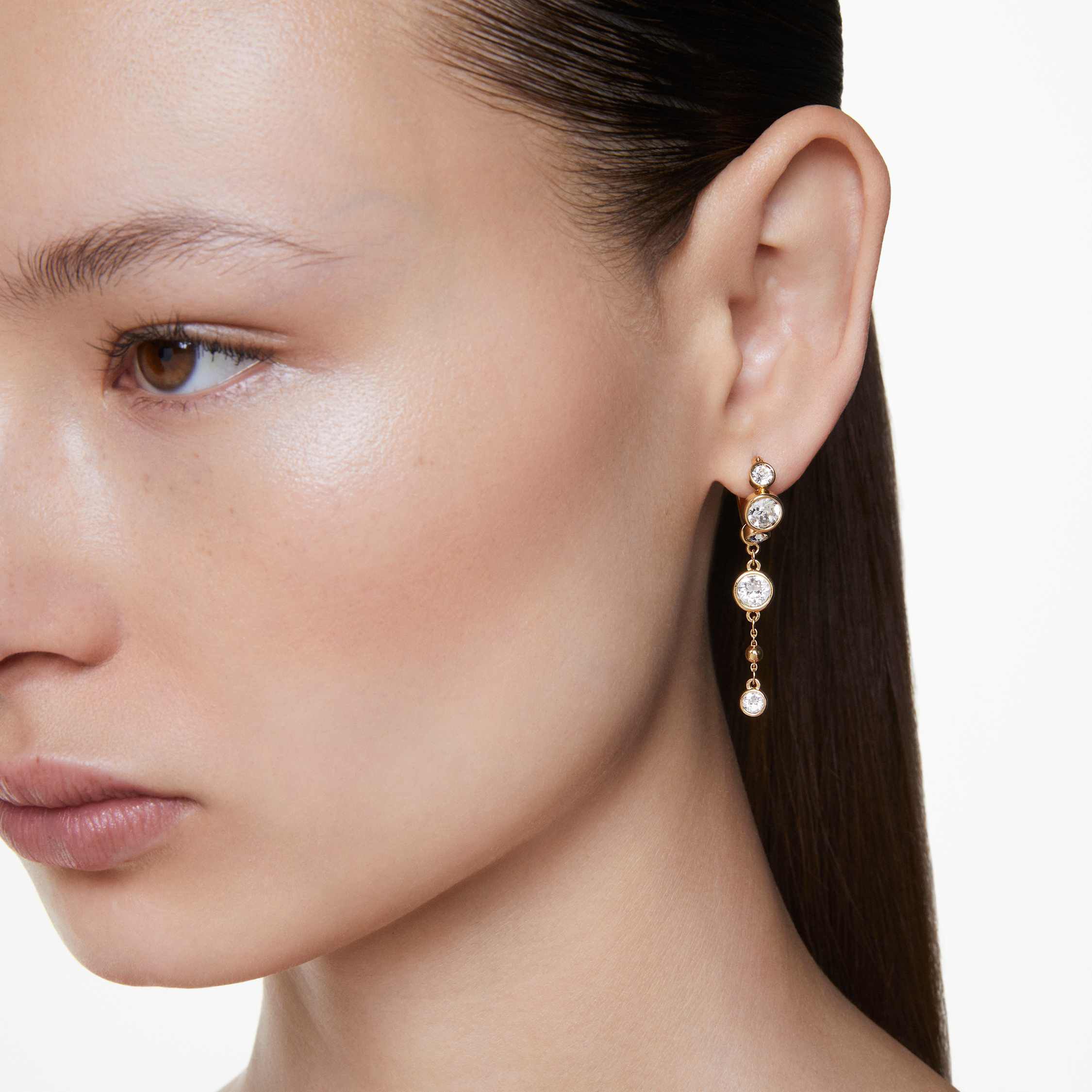 swarovski imber drop earrings  round cut  white  mixed metal finish