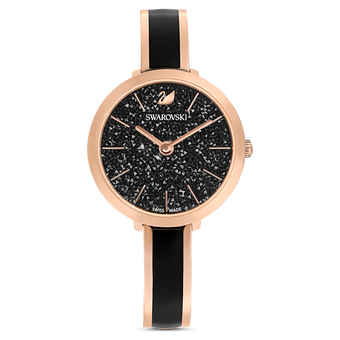 swarovski crystalline delight watch metal bracelet black rose gold tone pvd