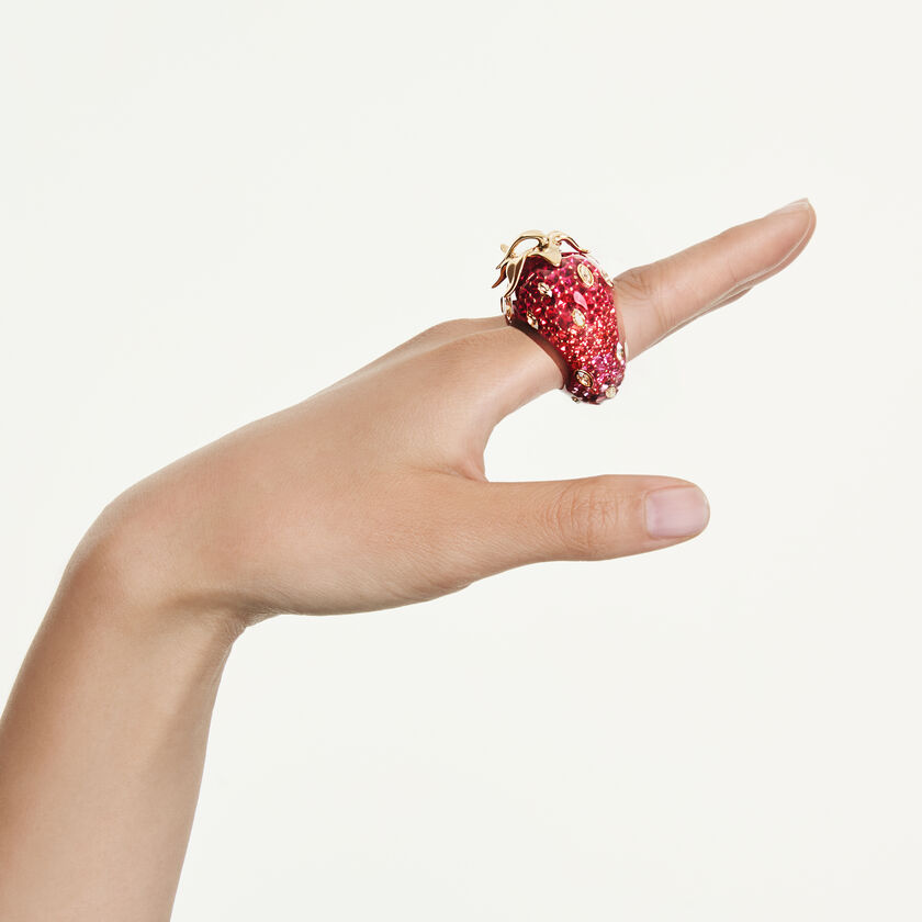 swarovski idyllia motif ring  mixed cuts  strawberry  red  gold tone plated