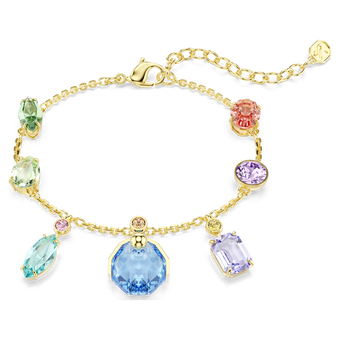 swarovski gema bracelet  mixed cuts  dangling crystals  multicolored  gold tone plated