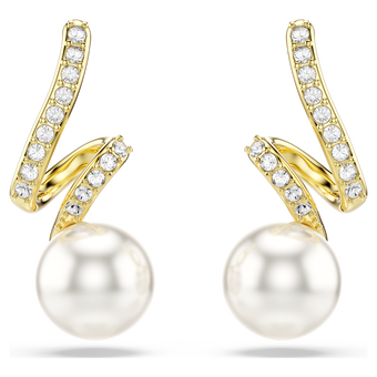 swarovski gabriella earrings  crystal pearl  round cut  white  18k gold finish