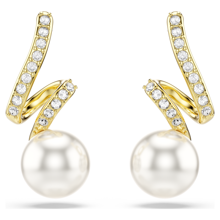 swarovski gabriella earrings  crystal pearl  round cut  white  18k gold finish