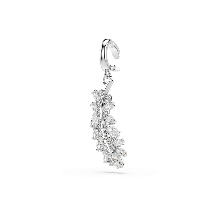 swarovski vienna charm  mixed cuts  feather  white  rhodium plated