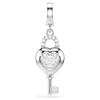 swarovski idyllia charm  mixed cuts  heart with key  white  rhodium plated
