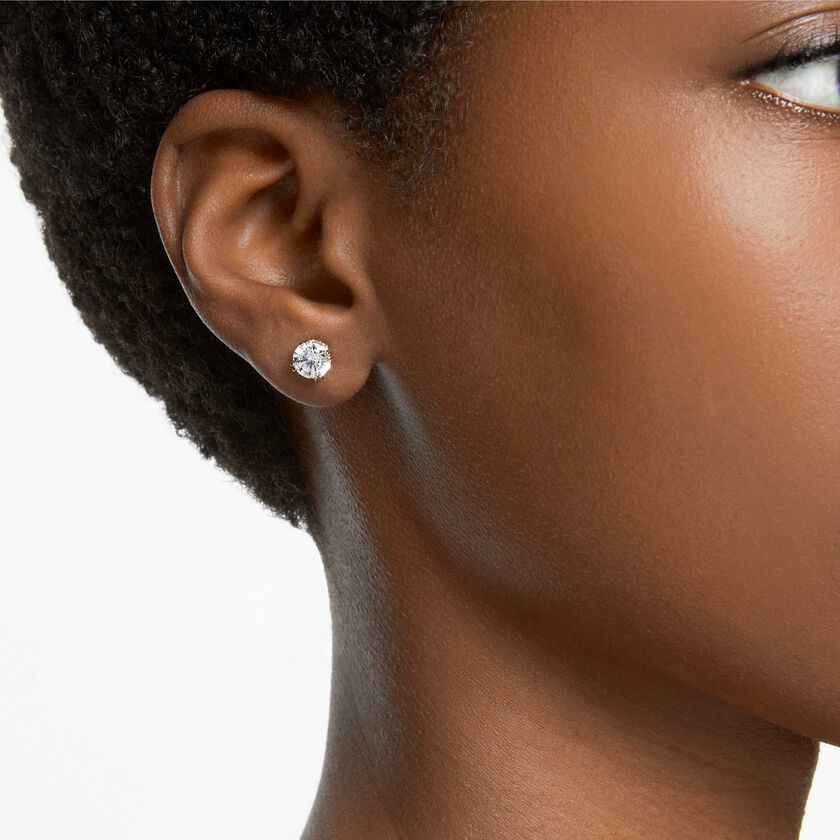 swarovski stilla stud earrings  round cut  white  gold tone plated