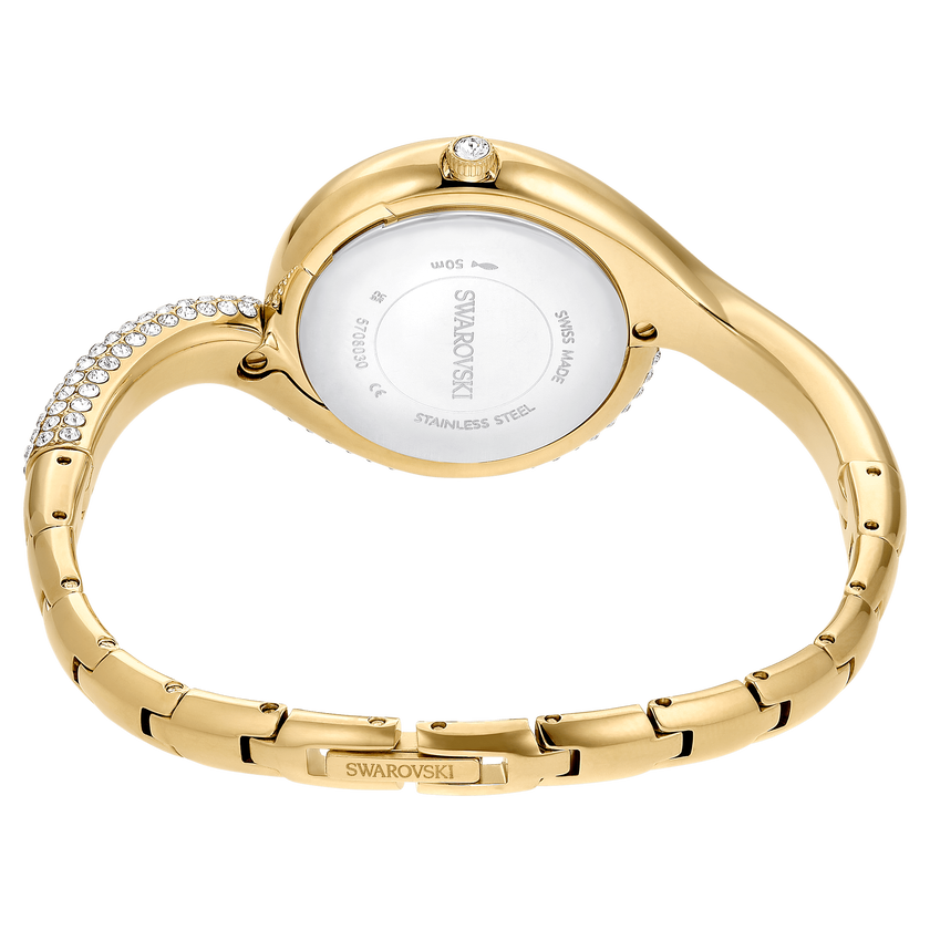 swarovski dextera asymmetric watch  swiss made  metal bracelet  gold tone  gold tone finish