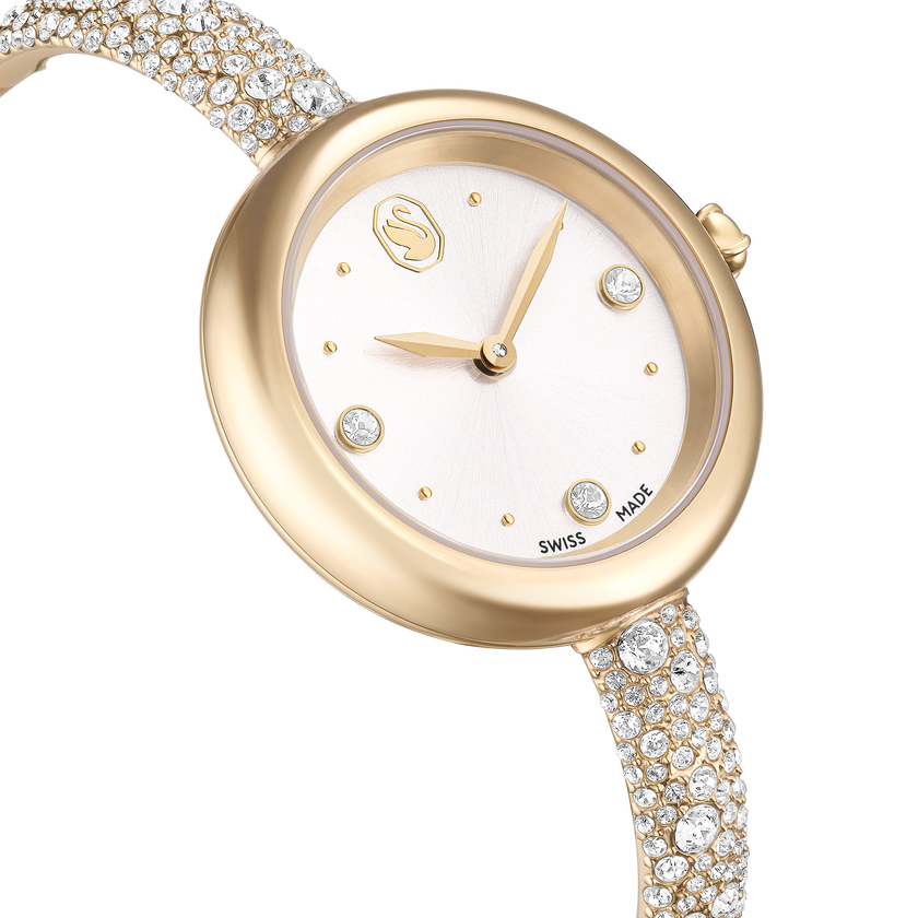 swarovski sublima bangle watch  swiss made  metal bracelet  gold tone  champagne gold tone finish