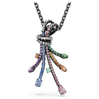 swarovski matrix pendant and brooch  mixed cuts  bouquet  multicolored  ruthenium plated