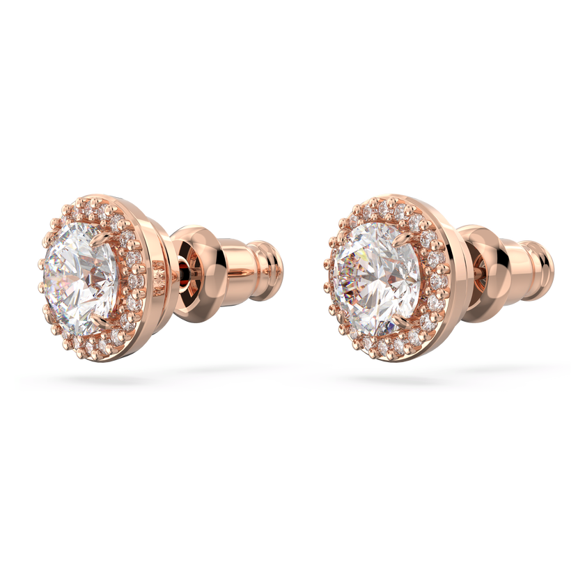 swarovski una angelic stud earrings  round cut  pav   white  rose gold tone plated