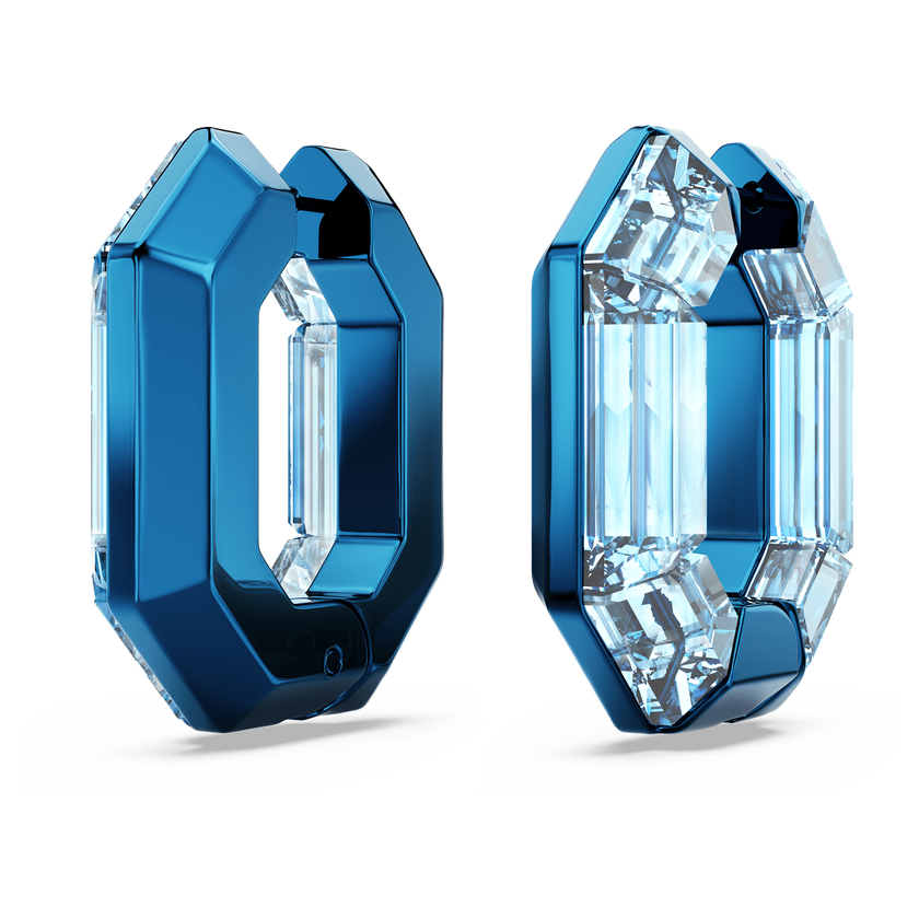 swarovski lucent hoop earrings  octagon shape  small  blue