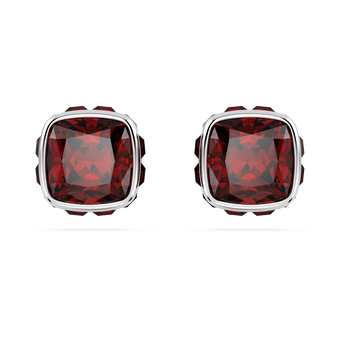 swarovski birthstone stud earrings  square cut  january  red  rhodium plated