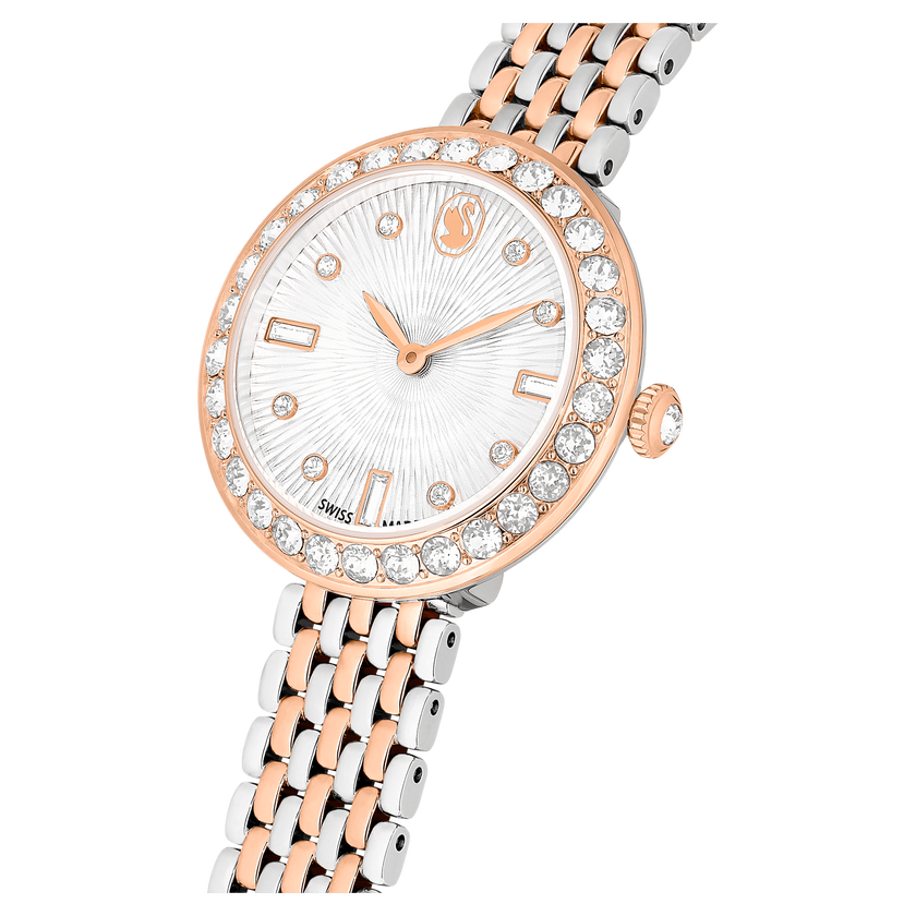 swarovski certa watch  swiss made  metal bracelet  rose gold tone  mixed metal finish