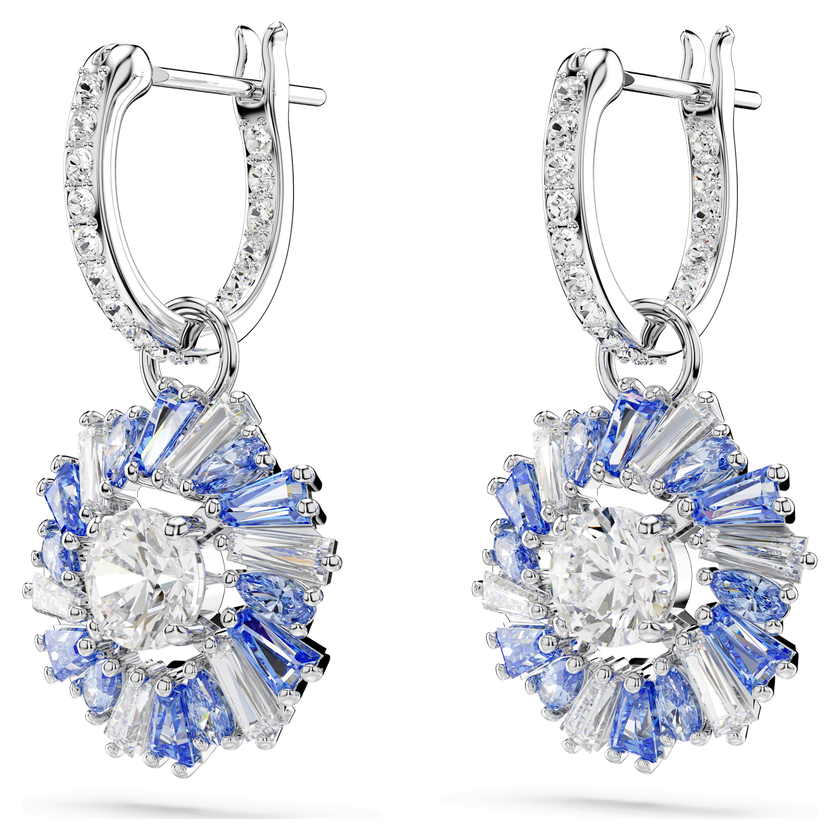 swarovski idyllia drop earrings  mixed cuts  flower  blue  rhodium plated