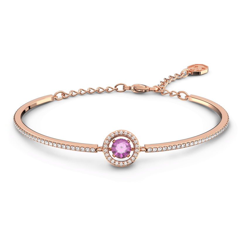swarovski sparkling dance bangle  round cut  purple  rose gold tone plated