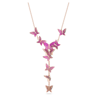 swarovski lilia y necklace  butterfly  pink  rose gold tone plated