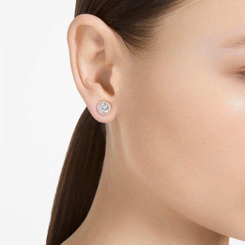 swarovski una angelic stud earrings  round cut  pav   white  rose gold tone plated