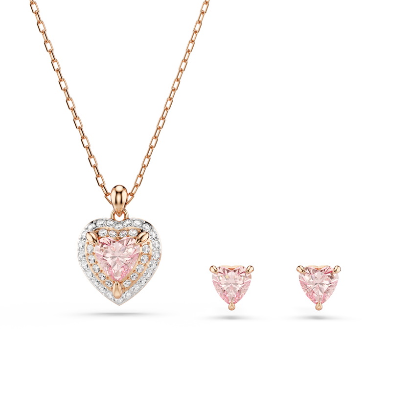 swarovski one set  heart cut  pav   heart  pink  mixed metal finish