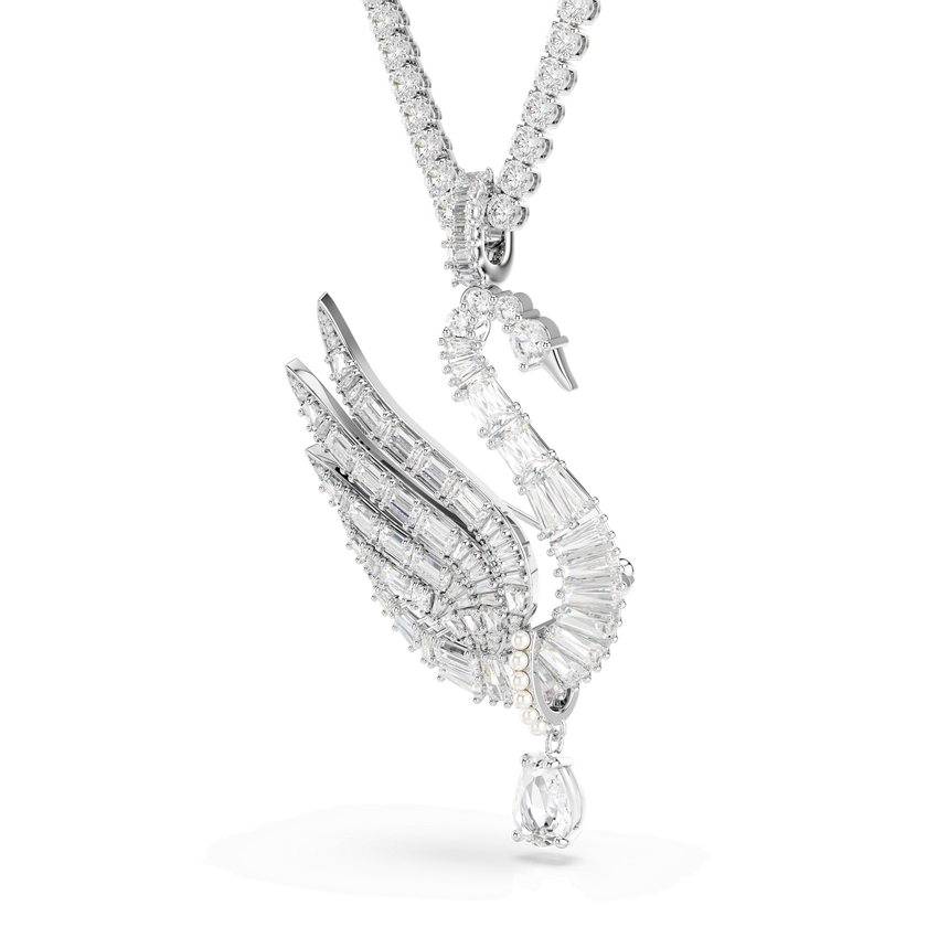 swarovski vienna pendant and brooch  mixed cuts  swan  white  rhodium plated