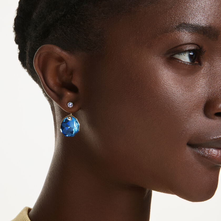 swarovski gema earring jackets  blue  gold tone plated