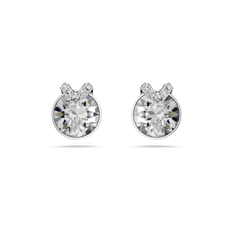 swarovski bella stud earrings  round cut  pav   white  rhodium plated