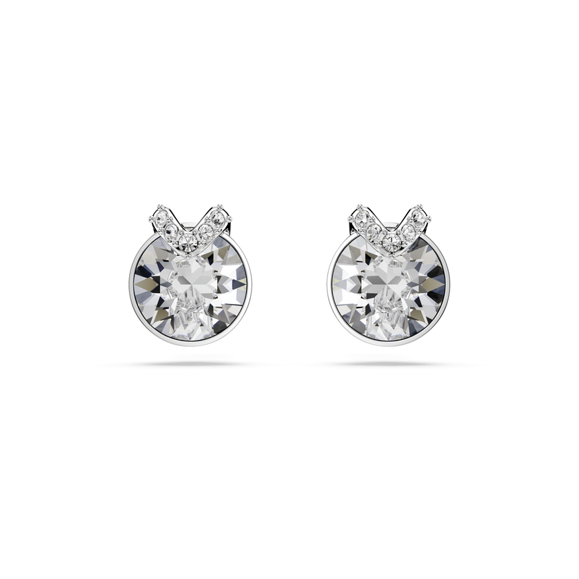 swarovski bella v stud earrings  round cut  pav   white  rhodium plated