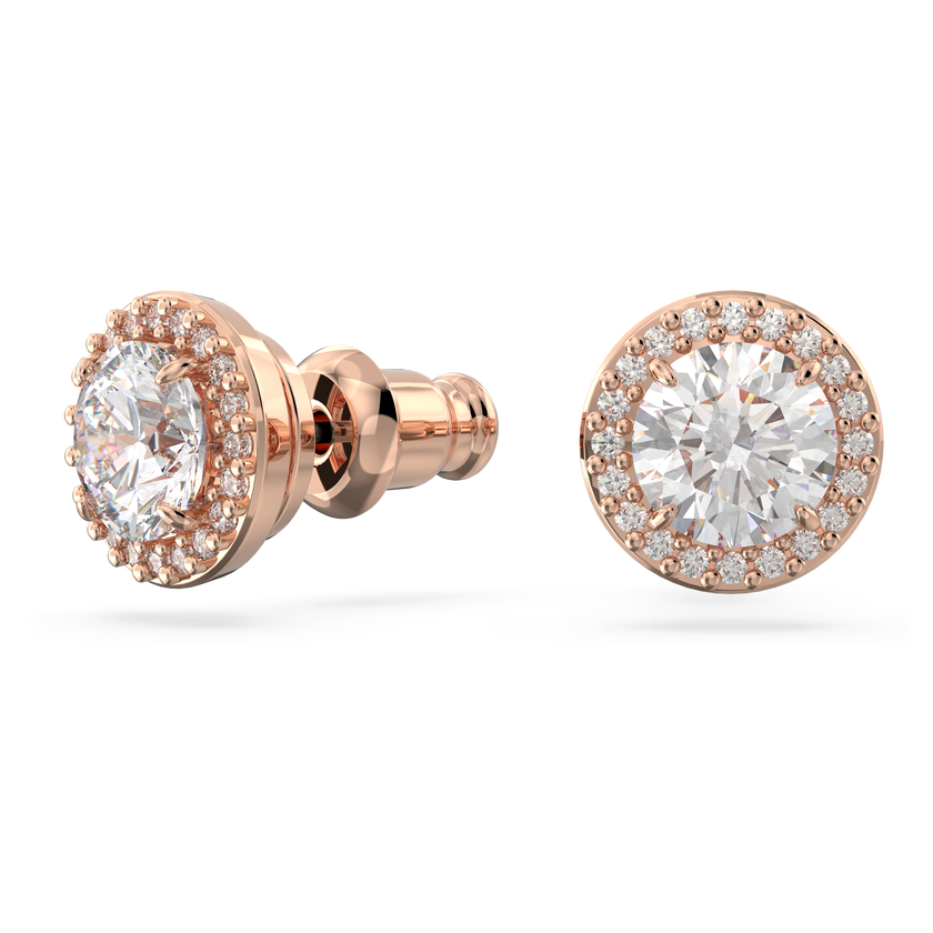 swarovski una angelic stud earrings  round cut  pav   white  rose gold tone plated