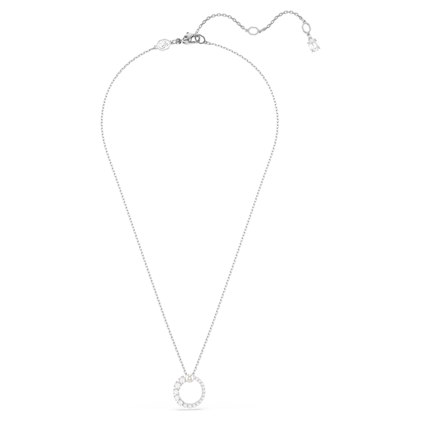 swarovski matrix pendant  crystal pearl  round cut  white  rhodium plated
