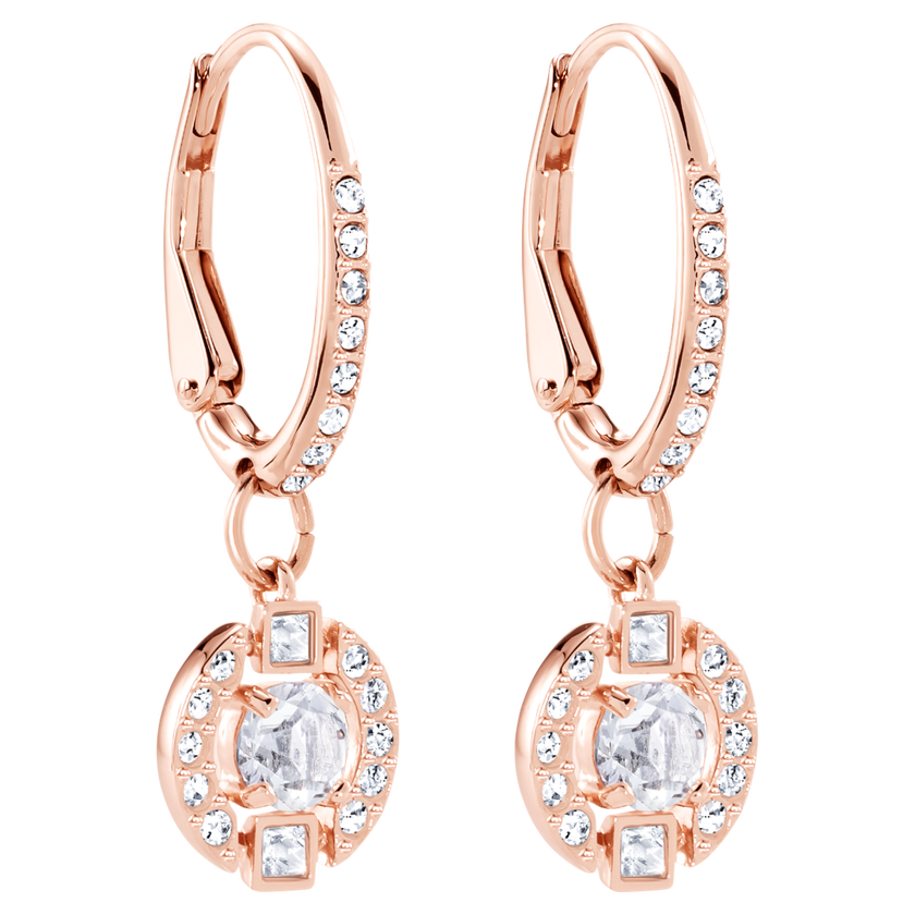 swarovski sparkling dance drop earrings  round cut  white  rose gold tone plated