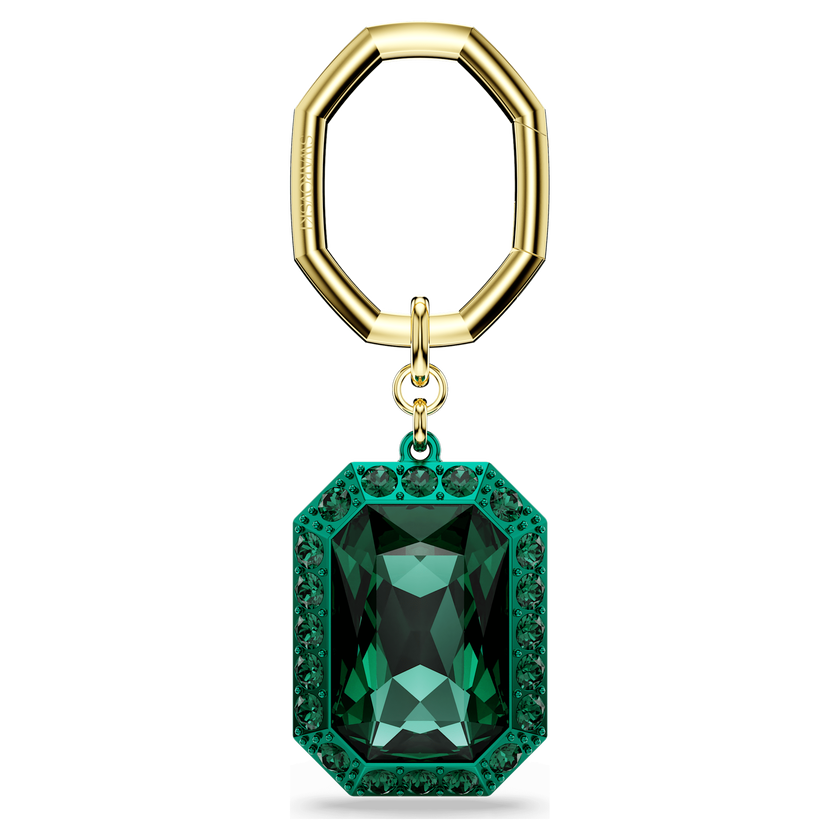 swarovski key ring  octagon cut  green  mixed metal finish